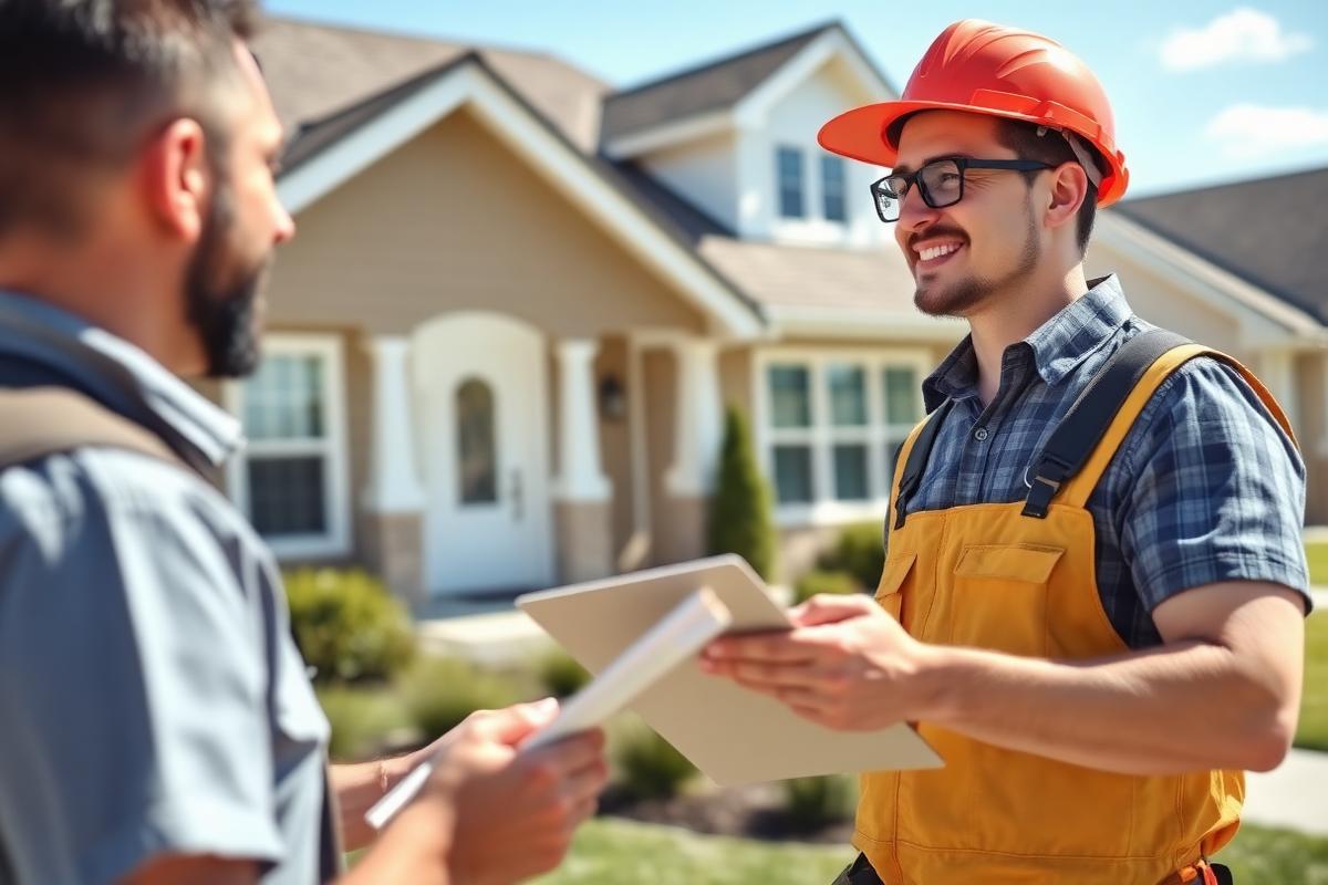 Roofing contractor reviewing an estimate with a homeowner
