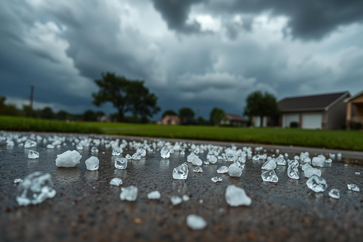 Hail stones collected on a driveway after a Texas storm