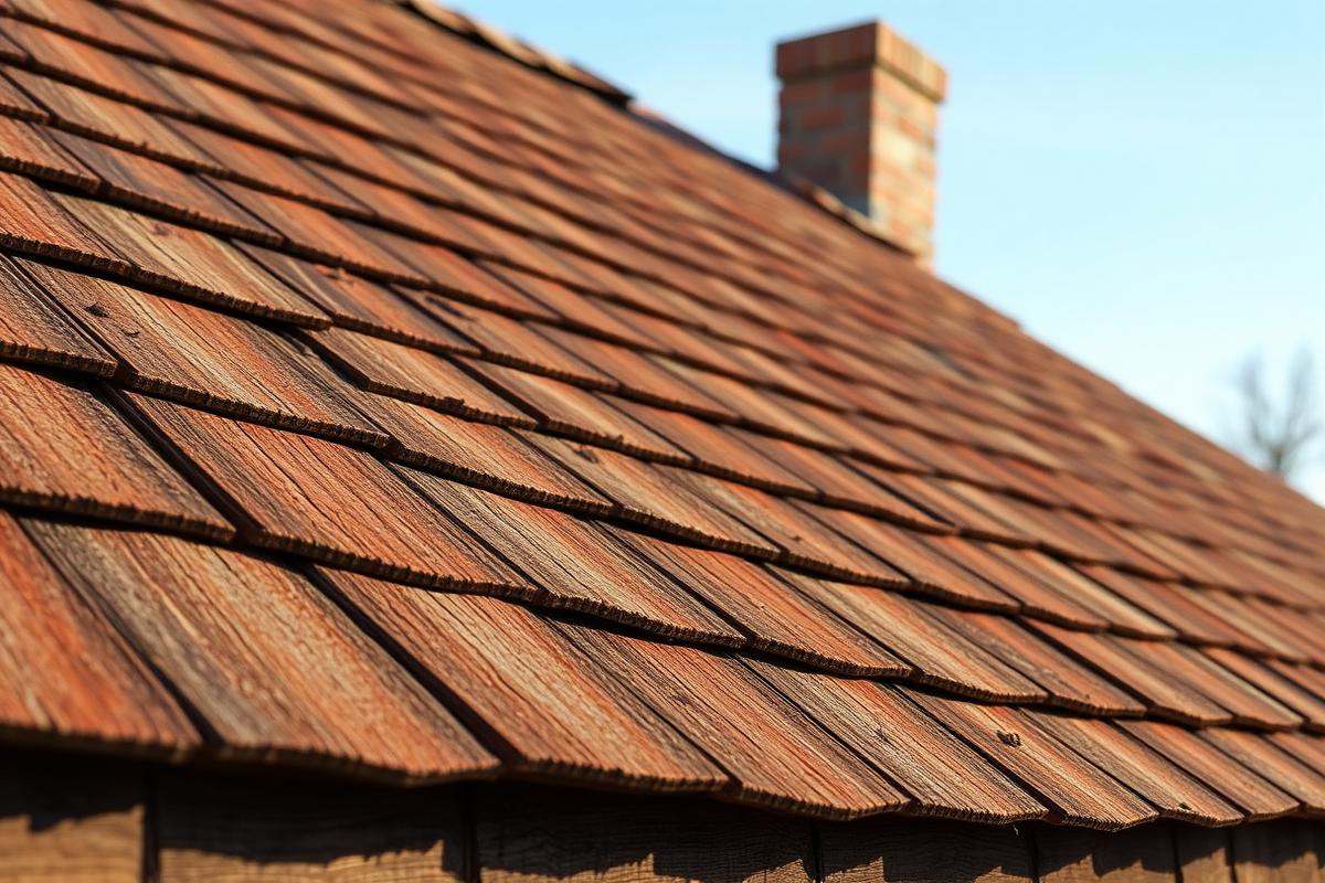 Aged shingles beside newly installed shingles on the same roof