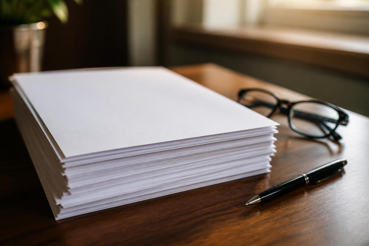 Roofing warranty paperwork and a pen on a desk